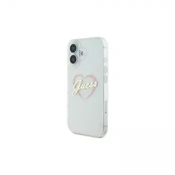 Guess GUHCP16MHCHGSPT Cietais maciņš Apple iPhone 16 Plus, caurspīdīgs, IML sirds raksts