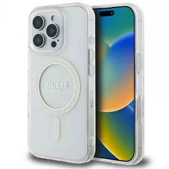 Guess Glitter Circle MagSafe cietais vāciņš Apple iPhone 16 Pro Max (6,9 inch) - Caurspīdīgs