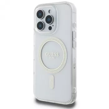 Guess Glitter Circle MagSafe cietais vāciņš Apple iPhone 16 Pro Max (6,9 inch) - Caurspīdīgs