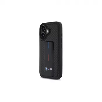 BMW BMHCP16SGSPCCK M Grip Stand Smooth and Carbon cietais vāciņš iPhone 16 6.1 – melns