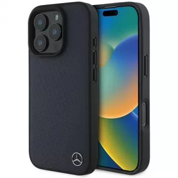 Mercedes-Benz MEHMP16X23RBGVV iPhone 16 Pro Max 6,9 inch Navy Hardcase ar MB Wood Imitation Leather un MagSafe