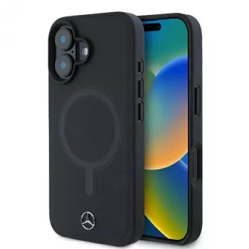 Mercedes-Benz MEHMP16S23RCMK Cietais maciņš iPhone 16 6,1 inch Melns Gluds Īsts ādas MagSafe
