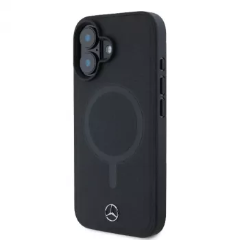 Mercedes-Benz MEHMP16S23RCMK Cietais maciņš iPhone 16 6,1 inch Melns Gluds Īsts ādas MagSafe