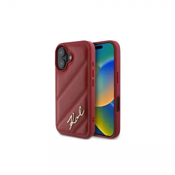 Karl Lagerfeld Quilted Signature Case for iPhone 16, Red