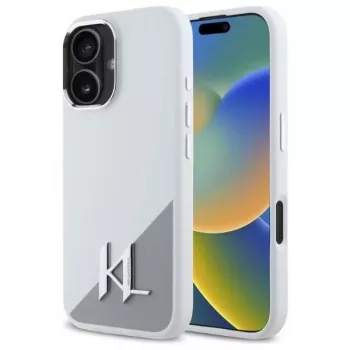 Karl Lagerfeld KLHMP16SSCMKMPCH Cietais Silikona Maciņš Apple iPhone 16 6,1 collu, Balts, MagSafe