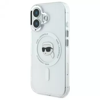 Karl Lagerfeld KLHMP16SHLSKIH Hardcase IML Metal Karl Head MagSafe Apple iPhone 16 6.1 collu, balts