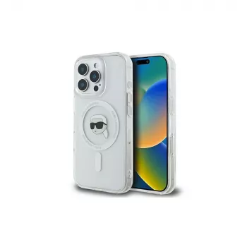Karl Lagerfeld KLHMP16LHLSKIH Hardcase IML Metal Karl Head MagSafe Apple iPhone 16 Pro, White