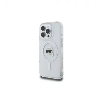 Karl Lagerfeld KLHMP16LHLSKIH Hardcase IML Metal Karl Head MagSafe Apple iPhone 16 Pro, White