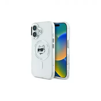 Karl Lagerfeld KLHMP16SHLSCHH iPhone 16 6,1 inch White Hardcase IML Metal Choupette Head MagSafe