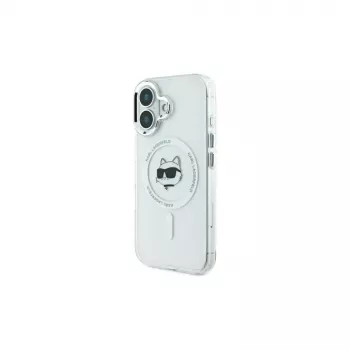 Karl Lagerfeld KLHMP16SHLSCHH iPhone 16 6,1 inch White Hardcase IML Metal Choupette Head MagSafe