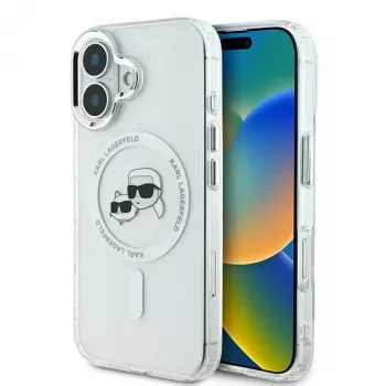 Karl Lagerfeld KLHMP16SHLSKCH iPhone 16 6,1 inch Hardcase IML Metal Karl & Choupette Head MagSafe White