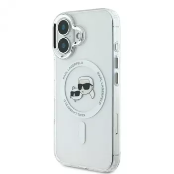 Karl Lagerfeld KLHMP16SHLSKCH iPhone 16 6,1 inch Hardcase IML Metal Karl & Choupette Head MagSafe White