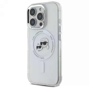 Karl Lagerfeld KLHMP16XHLSKCH Hardcase IML Metal Karl & Choupette Head MagSafe Apple iPhone 16 Pro Max 6,9 inch Balts