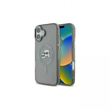 Karl Lagerfeld KLHMP16SHLSKCK Cietais vāciņš Apple iPhone 16 6,1 inch Melns IML Metāls Karl & Choupette Head MagSafe
