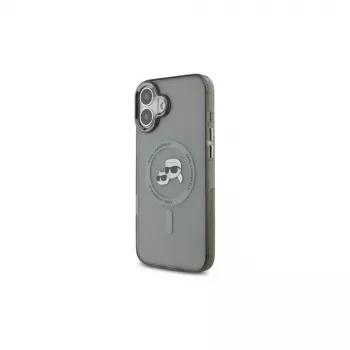 Karl Lagerfeld KLHMP16SHLSKCK Cietais vāciņš Apple iPhone 16 6,1 inch Melns IML Metāls Karl & Choupette Head MagSafe