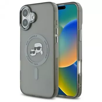 Karl Lagerfeld KLHMP16MHLSKCK Hardcase IML Metal Karl & Choupette Head MagSafe Apple iPhone 16 Plus 6.7 collu, melns
