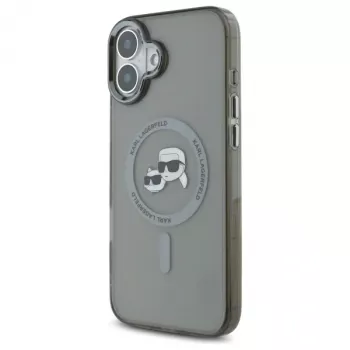 Karl Lagerfeld KLHMP16MHLSKCK Hardcase IML Metal Karl & Choupette Head MagSafe Apple iPhone 16 Plus 6.7 collu, melns