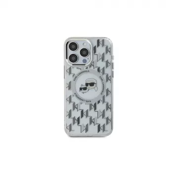 Karl Lagerfeld KLHMP16SHMCKMHT iPhone 16 caurspīdīgs IML Monogram Karl & Choupette Head MacSafe maciņš