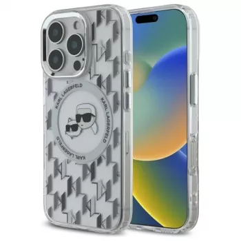 Karl Lagerfeld KLHMP16LHMCKMHT iPhone 16 Pro 6,3 collu caurspīdīgs IML Monogram Karl & Choupette Head MagSafe maciņš