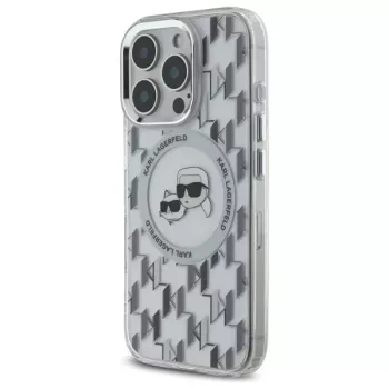 Karl Lagerfeld KLHMP16LHMCKMHT iPhone 16 Pro 6,3 collu caurspīdīgs IML Monogram Karl & Choupette Head MagSafe maciņš