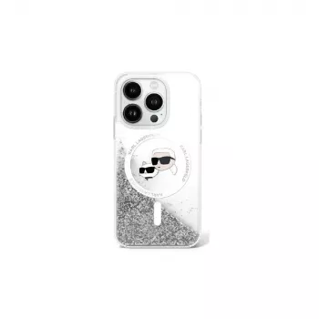 Karl Lagerfeld Liquid Glitter Karl & Choupette Head MacSafe Macītis iPhone 16 (Caurspīdīgs)
