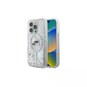 Karl Lagerfeld Liquid Glitter Karl & Choupette Head MagSafe Case for iPhone 16 Pro Max (Caurspīdīgs)