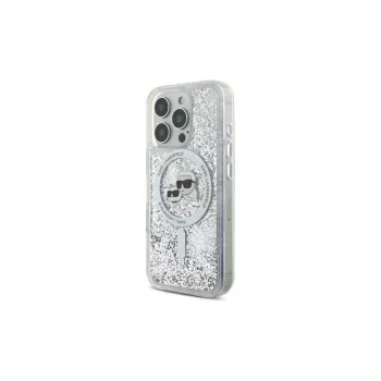 Karl Lagerfeld Liquid Glitter Karl & Choupette Head MagSafe Case for iPhone 16 Pro Max (Caurspīdīgs)