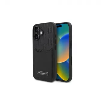 Karl Lagerfeld iPhone 16 6.1 Hard Case ar karšu kabatām Monogram Black