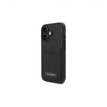 Karl Lagerfeld iPhone 16 6.1 Hard Case ar karšu kabatām Monogram Black