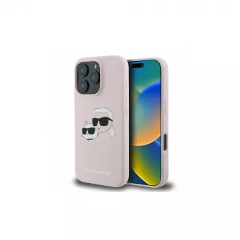 Karl Lagerfeld KLHMP16LSKCHPPLP iPhone 16 Pro 6,3 collu Rozā Cietais Silikona Vāciņš ar Double Heads Print un MagSafe
