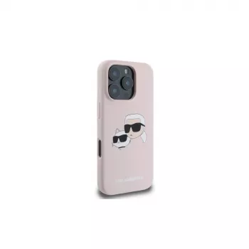 Karl Lagerfeld KLHMP16XSKCHPPLP iPhone 16 Pro Max 6,9 inch Pink Silicone Hard Case with Double Heads Print and MagSafe