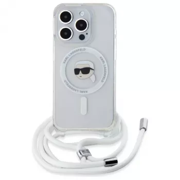 Karl Lagerfeld iPhone 16 Pro cietais maciņš Caurspīdīgs Crossbody IML Karl Head MagSafe