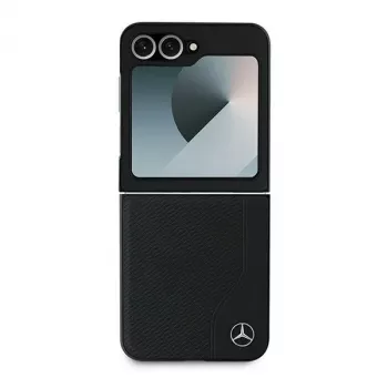 Mercedes-Benz MEHMZF623RBGVK Ādas koka imitācijas MagSafe maciņš Samsung Galaxy Z Flip6 / Z Flip7 FE, Melns