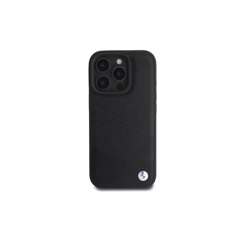 BMW Sign Leather Crossing Lines Pattern Hard Case Apple iPhone 16 Pro 6,3 inch Melns