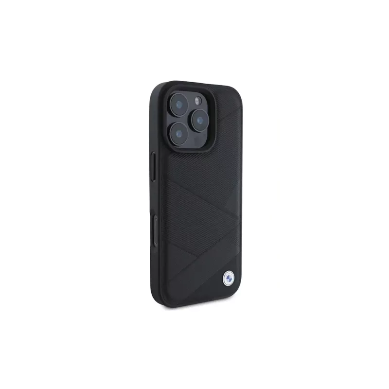 BMW Sign Leather Crossing Lines Pattern Hard Case Apple iPhone 16 Pro 6,3 inch Melns