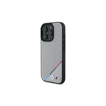BMW M Perforated Tricolor Line Hardcase for Apple iPhone 16 Pro 6,3 inch Grey MagSafe