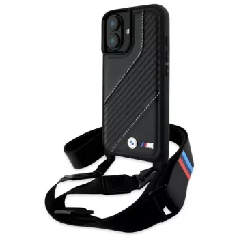 BMW M Edition Carbon Stripe & Strap Hard Case iPhone 16 6,1 inch - Melns