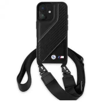 BMW M Edition Carbon Stripe & Strap Hard Case iPhone 16 6,1 inch - Melns