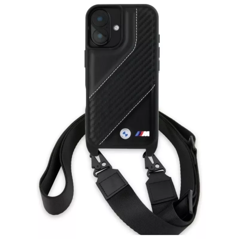 BMW M Edition Carbon Stripe & Strap Hard Case iPhone 16 6,1 inch - Melns