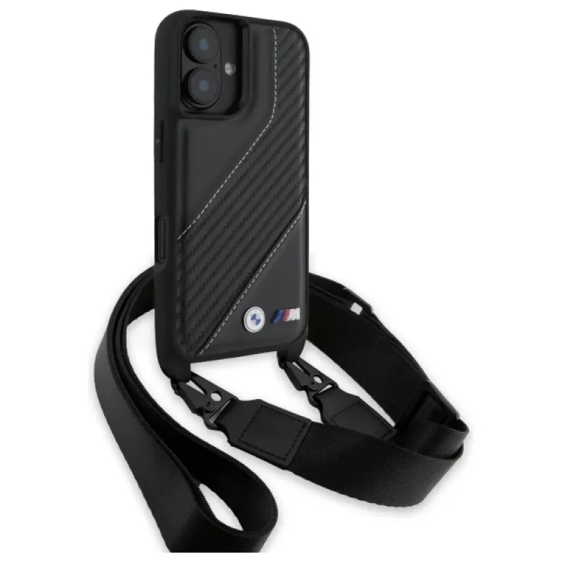 BMW M Edition Carbon Stripe & Strap Hard Case iPhone 16 6,1 inch - Melns