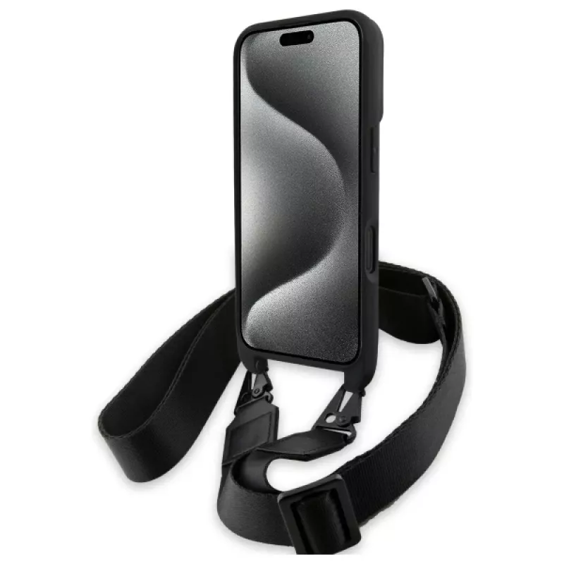 BMW M Edition Carbon Stripe & Strap Hard Case iPhone 16 6,1 inch - Melns
