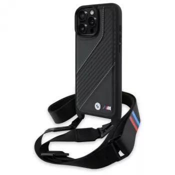 BMW M Edition Carbon Stripe & Strap Hard Case Apple iPhone 16 Pro Max 6,9 inch Melns