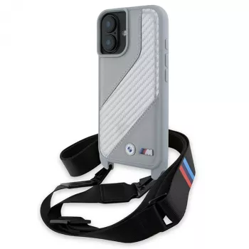 BMW BMHCP16S23PSCCG iPhone 16 6,1 inch Grey Hardcase M Edition Carbon Stripe & Strap