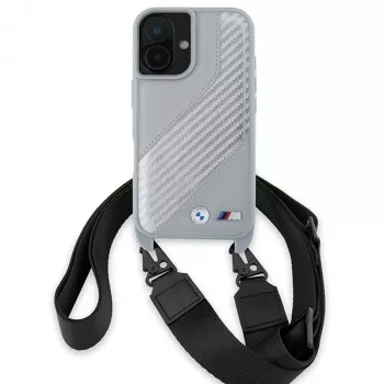 BMW BMHCP16S23PSCCG iPhone 16 6,1 inch Grey Hardcase M Edition Carbon Stripe & Strap