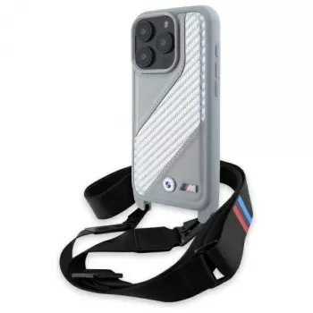 BMW M Edition Carbon Stripe & Strap Hard Case Apple iPhone 16 Pro 6,3 inch - Pelēks