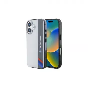 BMW BMHCP16S23HTFEG iPhone 16 6,1 inch Grey Hard Case Motorsport IML Vertical Stripe