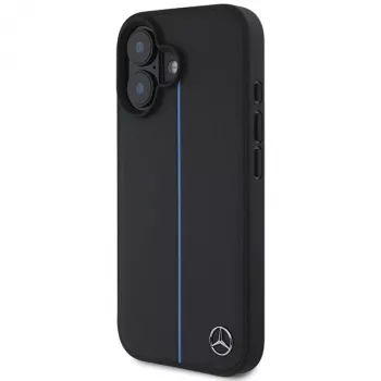 Mercedes-Benz MB Blue Line Leather MagSafe Hard Case Apple iPhone 16 6,1 inch - Melns