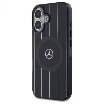 Mercedes-Benz MEHMP16S23HRSK Double Layer Crossed Lines Hardcase iPhone 16 6,1 inch Melns MagSafe