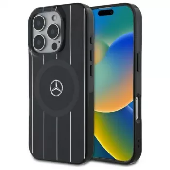 Mercedes-Benz MEHMP16L23HRSK iPhone 16 Pro 6,3 inch Black Hardcase Double Layer Crossed Lines MagSafe
