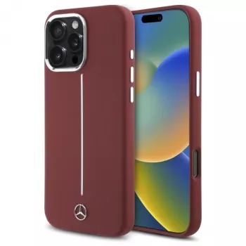 Mercedes-Benz Silikona Maciņš iPhone 16 Pro Max 6,9 inch Sarkans ar Baltu Svītru MagSafe